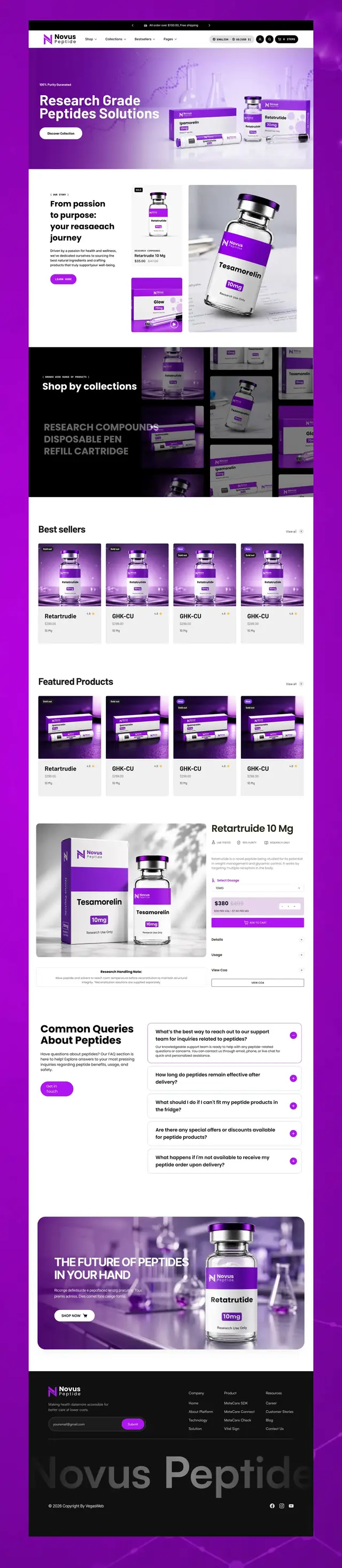 Novus Peptide website, full page