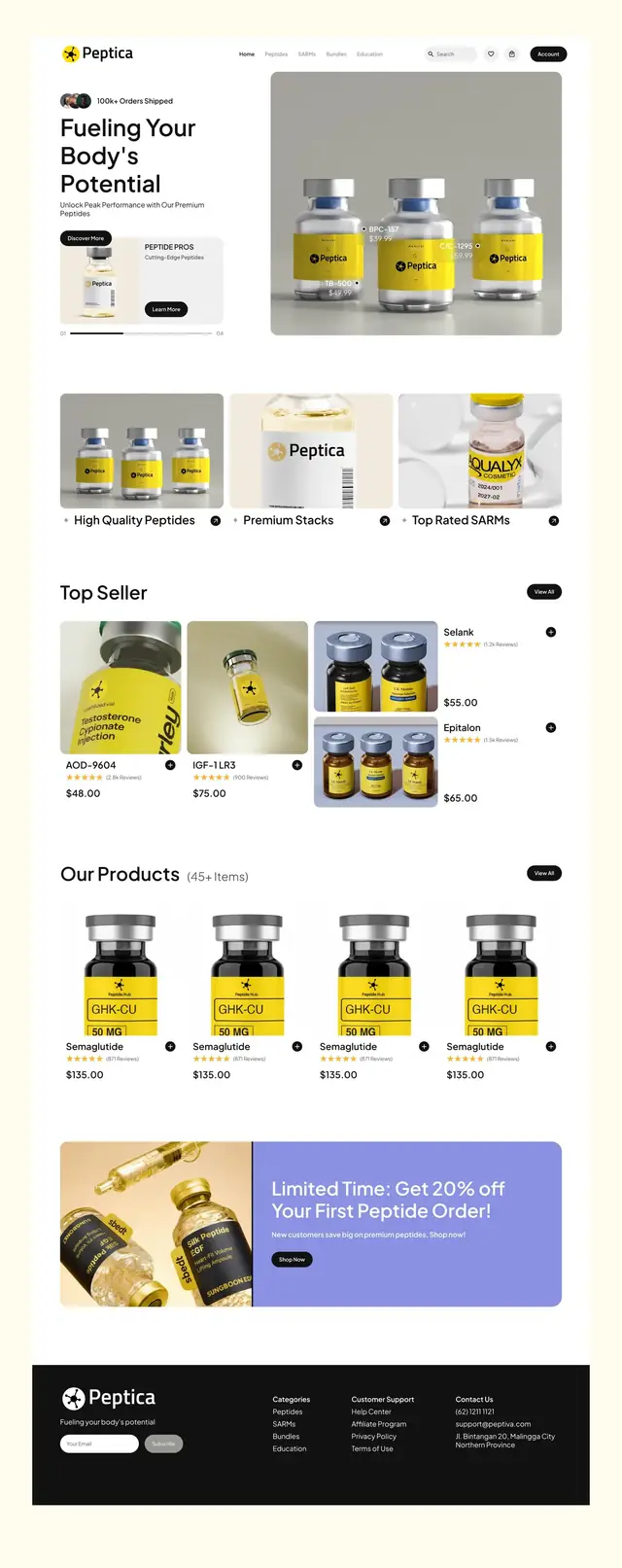 Peptica website, full page
